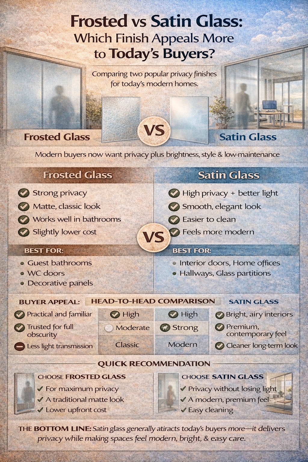 Comparison of Frosted vs Satin Glass: Which Finish Appeals More to Today’s Buyers